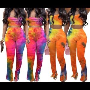 Women's Tie-Dyed Two-Piece Crop Top and Wide Legged Pants Set